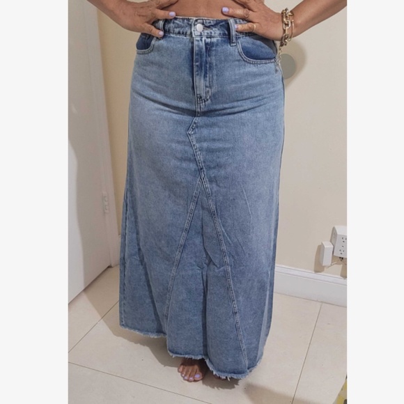 Boho Raw hem Jean Denim Pockets Maxi Skirt - Picture 6 of 6